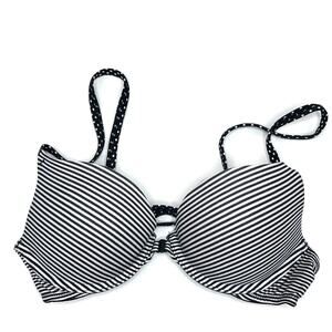 Victoria's Secret Size 34B Cotton Plunge Black White Stripes Bra